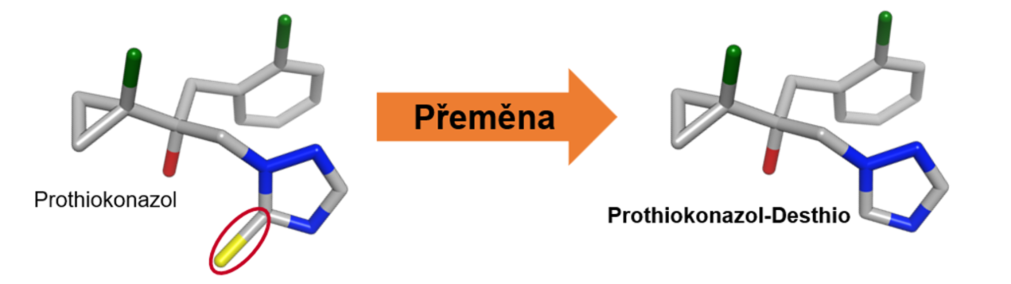 molekula prothiokonazolu a prothiokonazolu desthio