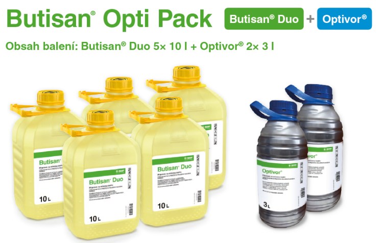 Butisan® Opti Pack je dodáván jako virtuální balíček (Butisan® Duo 50 l + Optivor® 6 l). 